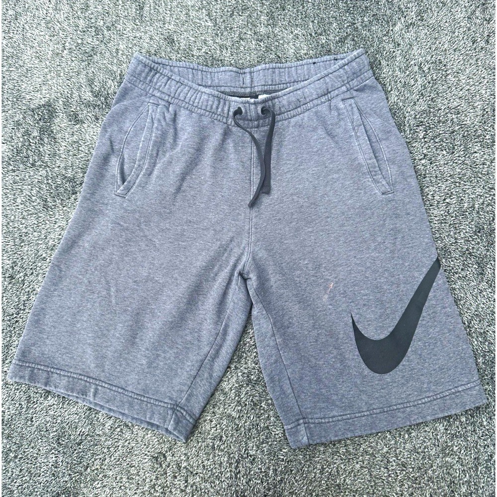 Nike Sportswear Shorts Mens Small Gray Big Swoosh Fleece Sweat Shorts Drawstring